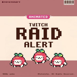 Apple Cat Twitch Raid Alert | Cute Pixel Fruit Stream Overlay | Kawaii Cozy Alert Notification for Fall | Animated Cottagecore Gaming Assets