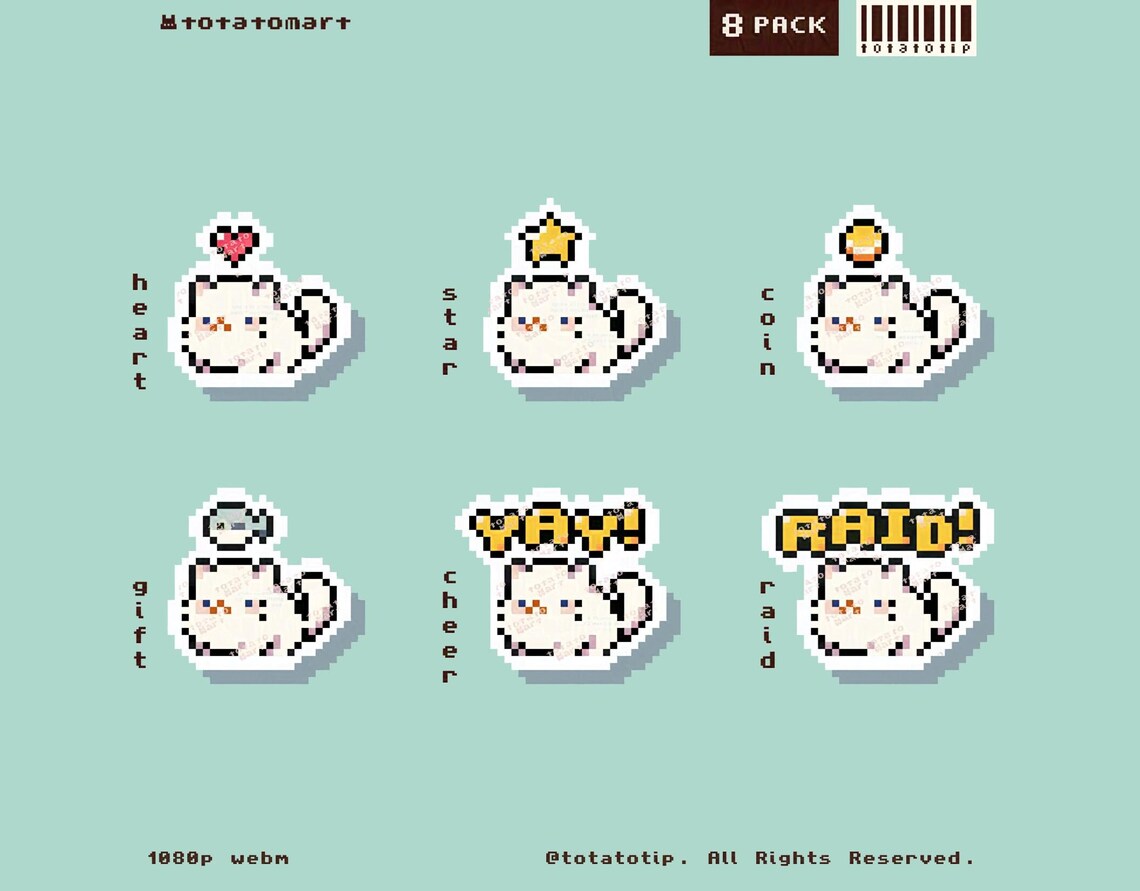 White Cat Twitch Alerts BUNDLE Pixel Coquette Twitch Alert Pack Kawaii