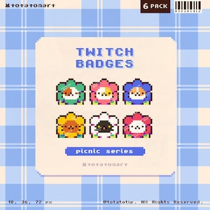 Cat Flower Twitch Badges, Cute Twitch Sub Badge, Pixel Bit Badges for Twitch, Plant Streaming Assets, Kawaii Kitten Badges for Streamers