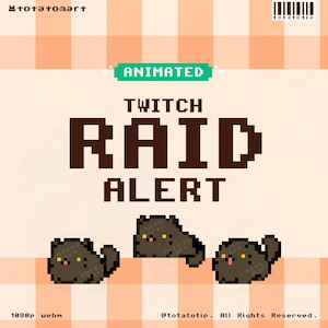 Alerta de incursión de Twitch de gato negro / Alertas de Twitch de transmisión de píxeles de Halloween / Superposición de transmisión de incursión de mascotas lindas / Notificación de transmisión personalizada animada