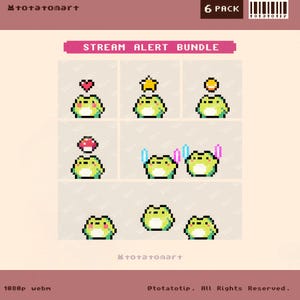 PAQUETE de alertas de transmisión de ranas / Superposición de Twitch de lindo bosque de píxeles / Notificación de alertas acogedoras y kawaii para otoño / Activo de juego Cottagecore animado