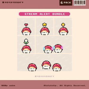 Mushroom Stream Alert BUNDLE | Cute Pixel Forest Twitch Overlay | Kawaii Cozy Alert Notification for Fall | Animated Cottage Assets | Gamers