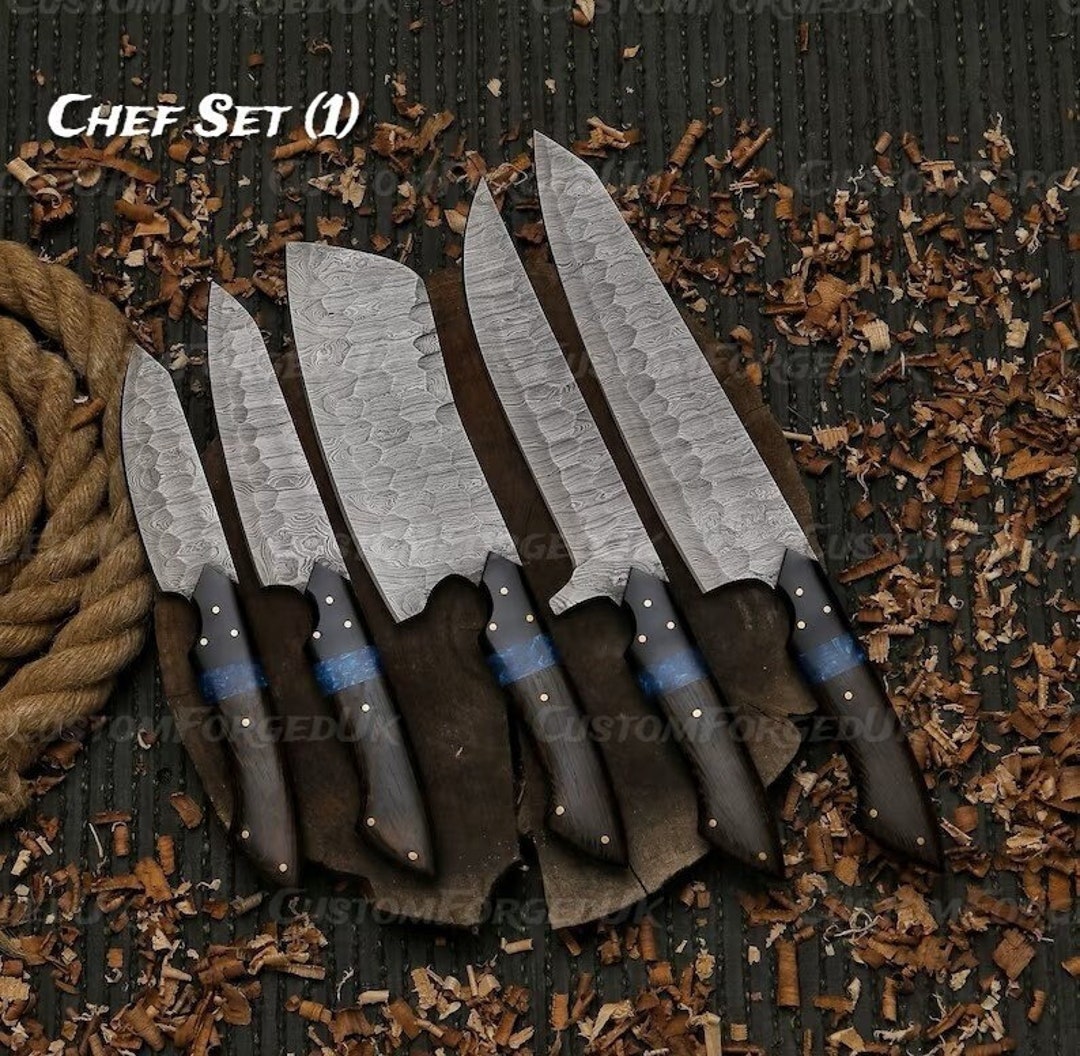 Handmade Kitchen Knife Set With Cowhide Roll Kit. Christmas Gift, Chef