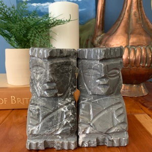 Tiki Mayan Style 1970&#39;s Vintage Onyx Bookends | Set of Two