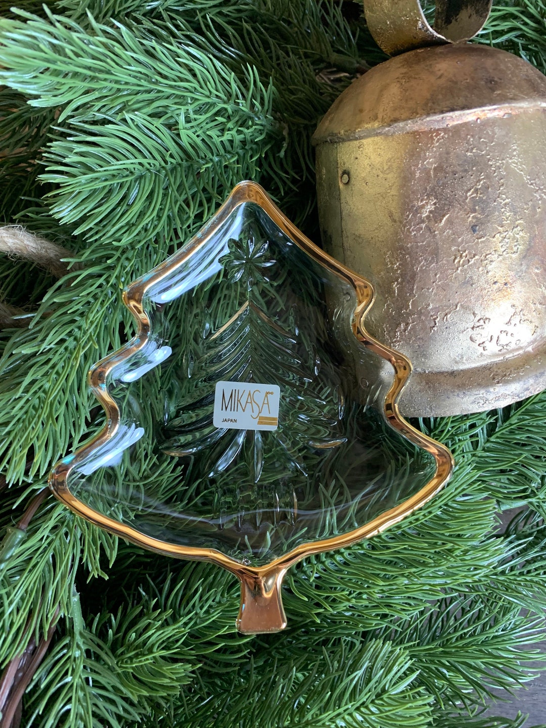 Vintage Mikasa Glass Christmas Tree Dish Christmas Glass Candy Dish