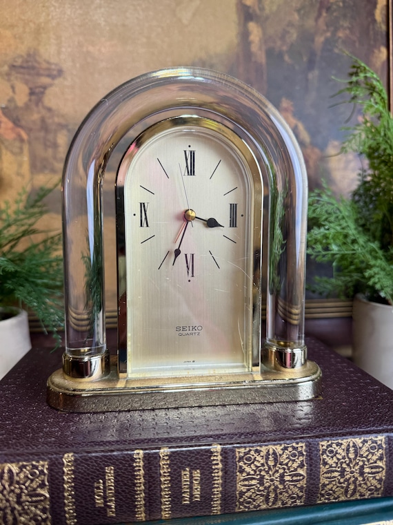 Vintage Seiko Brass Toned and Lucite Arch Clock