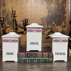 Vintage 1920&#39;s Czechoslovakia 3 Piece Spice Canisters | Ceramic spice jars