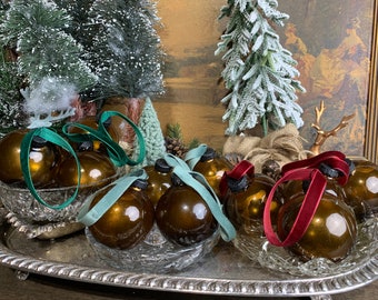 MOSS GREEN ORNAMENTS Handmade Velvet Christmas Tree Decorations 