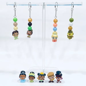 Princess and the Frog keychains, Tiana, Naveen, Dr Facilier, Charolette La Bouff, Louis, bayou, voodoo, Disney, backpack charm, Mother’s Day