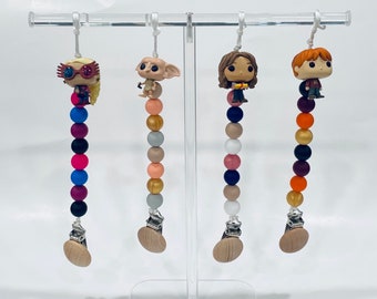 Harry Potter Pacifier Clips, Luna Lovegood, Dobby, Hermione, Ron, Weasley, Hogwarts, Magic, Wizard, baby shower, Easter basket, gift