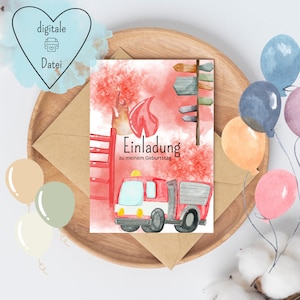 Uitnodigingskaart brandweer - digitale download - kinderverjaardag - uitnodigingskaart - verjaardagskaart