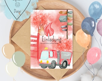 Fire Department Invitation Card - Digital Download - Children's Birthday Party - Invitation Card - Birthday Card