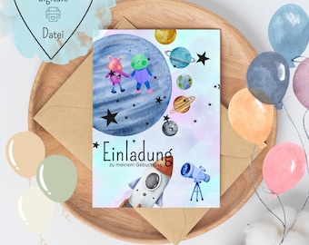 Space-themed invitation card - children's birthday party