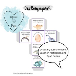 Bewegungswürfel, Dinosaurier, Kinderyoga, Yogawürfel, Bewegungsspiele, Kindervewegung, Kita, Kitaspiele, Spiele, Bewegung, Yoga