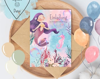 Uitnodigingskaart met zeemeermotief - kinderfeestje