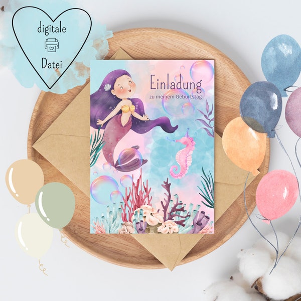 Invitation card mermaid - children's birthday