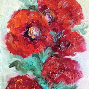 Pintura a óleo de papoulas vermelhas Floral Original Artwork Field Art Nature Art Arte impressionista 6x8