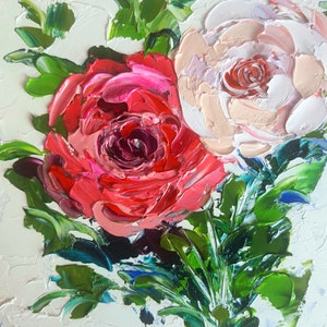 Pintura de peonía, arte floral original, peonías, pintura al óleo, flores, arte de pared, decoración moderna