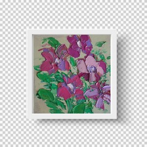 Amores-perfeitos Pintura Floral Arte Original Impasto Pintura a Óleo Mini Arte Semi Abstrato Buquê Roxo Pequeno Presente Casa Arte de Parede 6x6