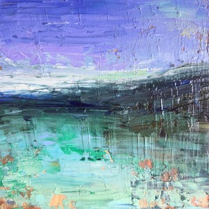 Pintura a óleo de paisagem marinha, obra de arte original impressionista, semiabstrata, miniatura, belas artes