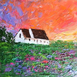 Pintura a óleo de paisagem Provença Obra de arte original İmpasto Pequena pintura Decoração para casa Arte de parede 6x6