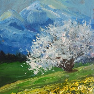 Pintura a óleo de paisagem Primavera Semi Abstrato Obra de arte original Moderna Pintura İmpasto Pequeno presente Decoração para casa Arte de parede