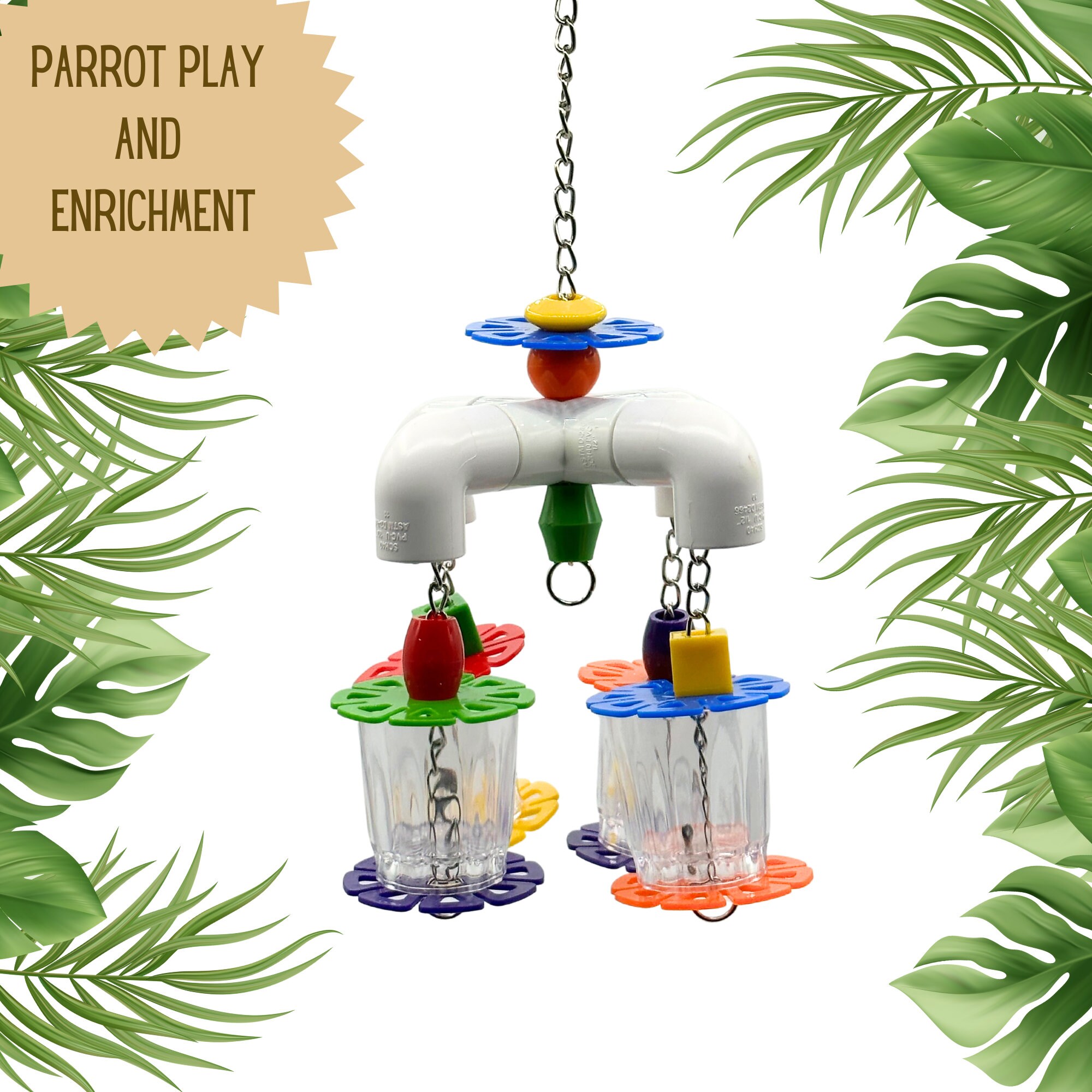 Parrot PVC Foraging Toy With 4 Cups for African Greys, Ringnecks