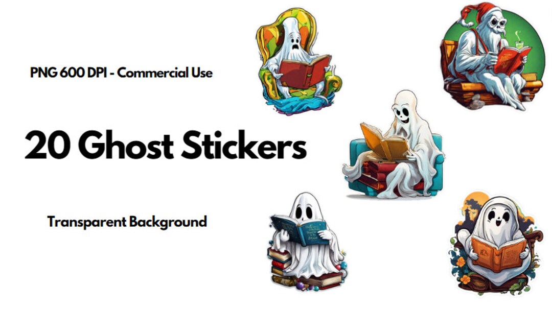 Ghostly Bibliophiles Unite! - Cute Ghost 20 Stickers Set Unique ...