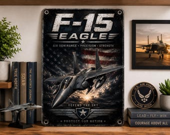 F-15 Eagle Metal Sign | Fighter Jet Wall Decor, Aviation Aluminum Art (Pilot Gift)