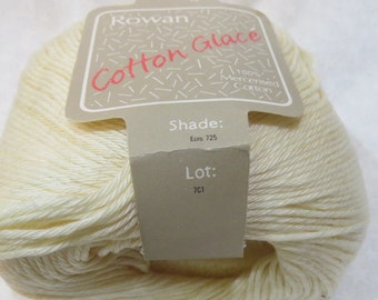Cotton Glace yarn by Rowan, mercerized cotton, #2 weight, soft, 50 grams, 10 available, knit or crochet, color 725 Ecru, Reduced Price