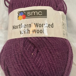 Lot of 3 Skeins SMC Northern Wool Worsted Yarn acrylic/wool blend, 100 gram balls, plum color