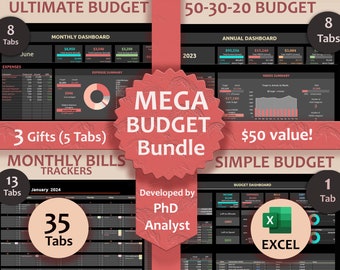 BUNDLE Annual Budget spreadsheet Excel 50-30-20 Budget Spreadsheet Budget Template Simple Monthly Paycheck Budget Monthly bills tracker