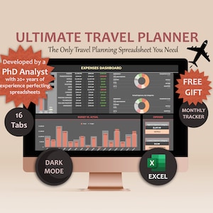 Digital Travel Planner template Excel trip template Travel Planner digital vacation planner Spreadsheet holiday travel planner