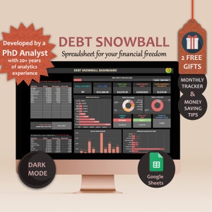 Hoja de cálculo de bola de nieve de deuda Rastreador de pago de bola de nieve de deuda Hojas de cálculo de Google Calculadora de bola de nieve de deuda Pago de préstamos estudiantiles Pago de deuda hipotecaria