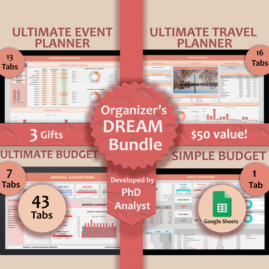 BUNDLE Event Planner Travel Planner Trip Planner Budget Spreadsheet