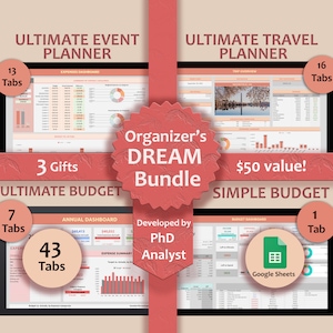 BUNDLE Event Planner Travel Planner Trip Planner Budget Spreadsheet Budget Template Event Planning Simple Paycheck Budget Event planner