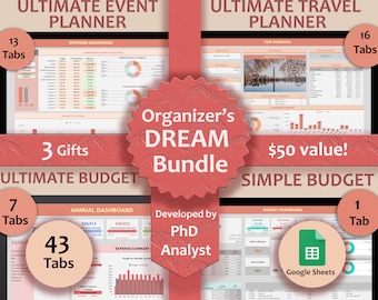 BUNDLE Event Planner Travel Planner Trip Planner Budget Spreadsheet Budget Template Event Planning Simple Paycheck Budget Event planner