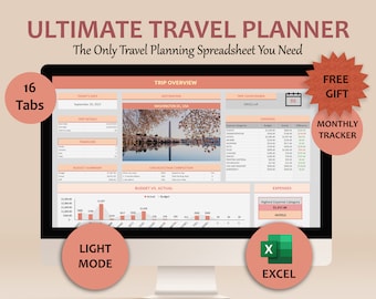 Digital Travel Planner template Excel trip template Travel Planner digital vacation planner Spreadsheet holiday travel planner