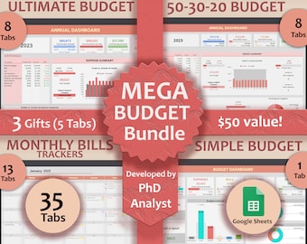 BUNDLE Annual Budget spreadsheet 50-30-20 Budget Spreadsheet Budget Template Simple Monthly Paycheck Budget Monthly bills tracker
