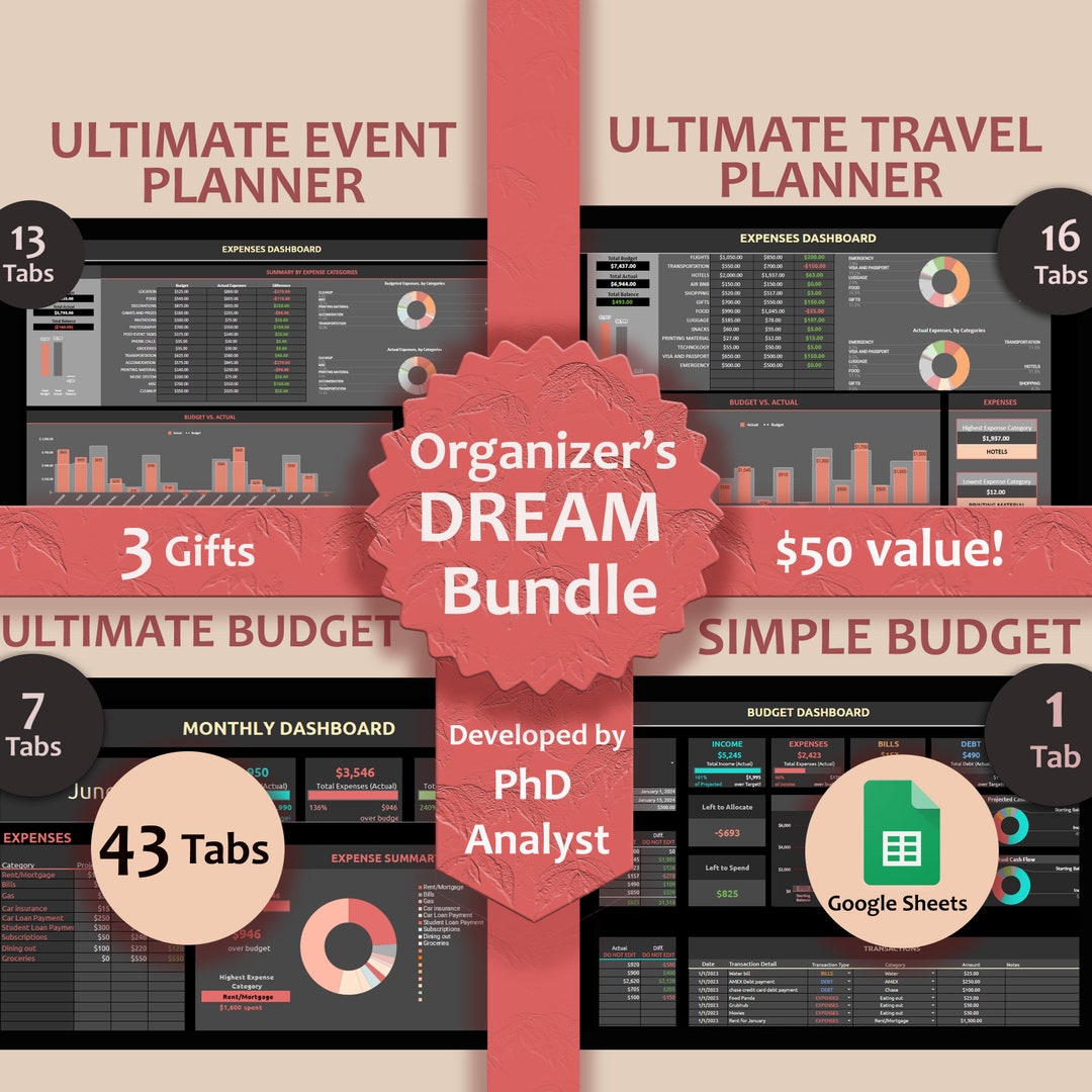 BUNDLE Event Planner Travel Planner Trip Planner Budget Spreadsheet