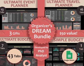 BUNDLE Event Planner Travel Planner Trip Planner Budget Spreadsheet Budget Template Event Planning Simple Paycheck Budget Event planner