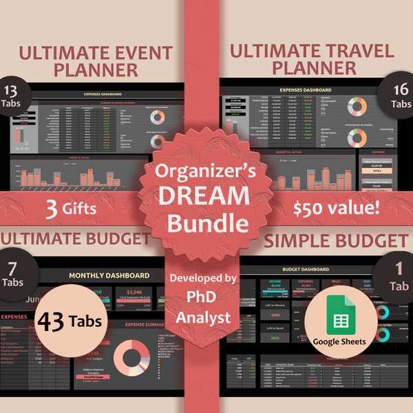 BUNDLE Event Planner Travel Planner Trip Planner Budget Spreadsheet Budget Template Event Planning Simple Paycheck Budget Event planner