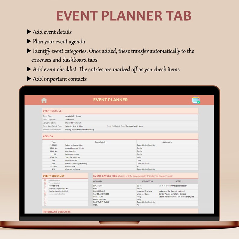 Google Sheets Event Planner Template Digital Event Planner Spreadsheet