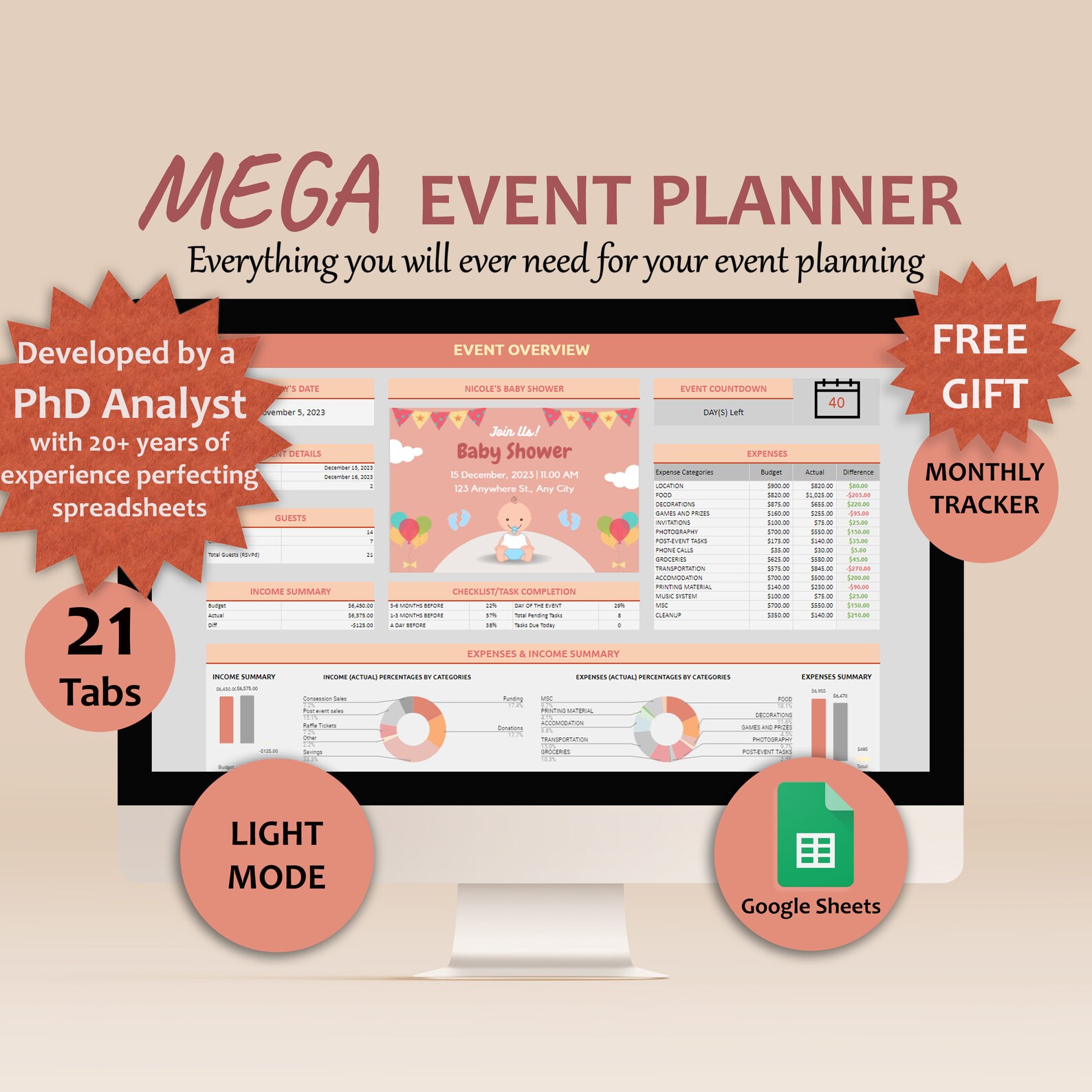 Google Sheets Event Planner Template Digital Event Planner Spreadsheet ...