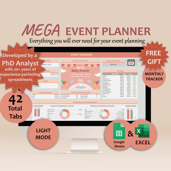 Vorlage für einen Veranstaltungsplaner, Google Sheets, digitaler Veranstaltungsplaner, Excel-Tabelle, Event-Party-Budget-Tracker