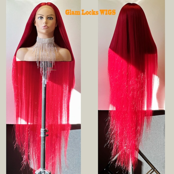 46'' frente de encaje todo cabello humano rojo mezclado peluca-22'' gorra de ajuste / Glam Locks Pelucas pérdida de cabello, peluca de quimioterapia alopeica Disfraces de Halloween / Drag Queen