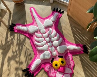 Panther Tufted Cartoon Character 3D Rug, Unique Custom Carpet Pink - Etsy