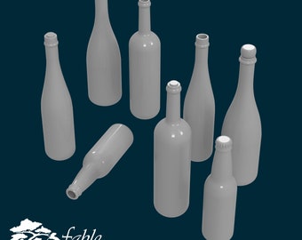 ビールとワインのボトル 1:6 プレイスケール ミニチュア STL および OBJ 3D プリント ファイル
