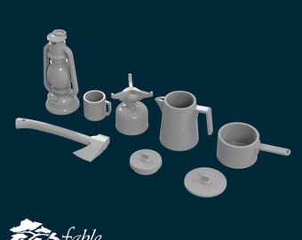 Camping Gear Bundle 1:12 Scale Miniature STL & OBJ 3D Print Files