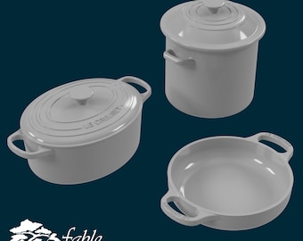 Le Creuset Cookware Set Two 1:6 Play Scale Miniature STL & OBJ 3D Print Files